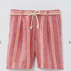 NWT J.Jill Striped Shorts, Sz 14, Rope Belt, Slash Side Pockets
